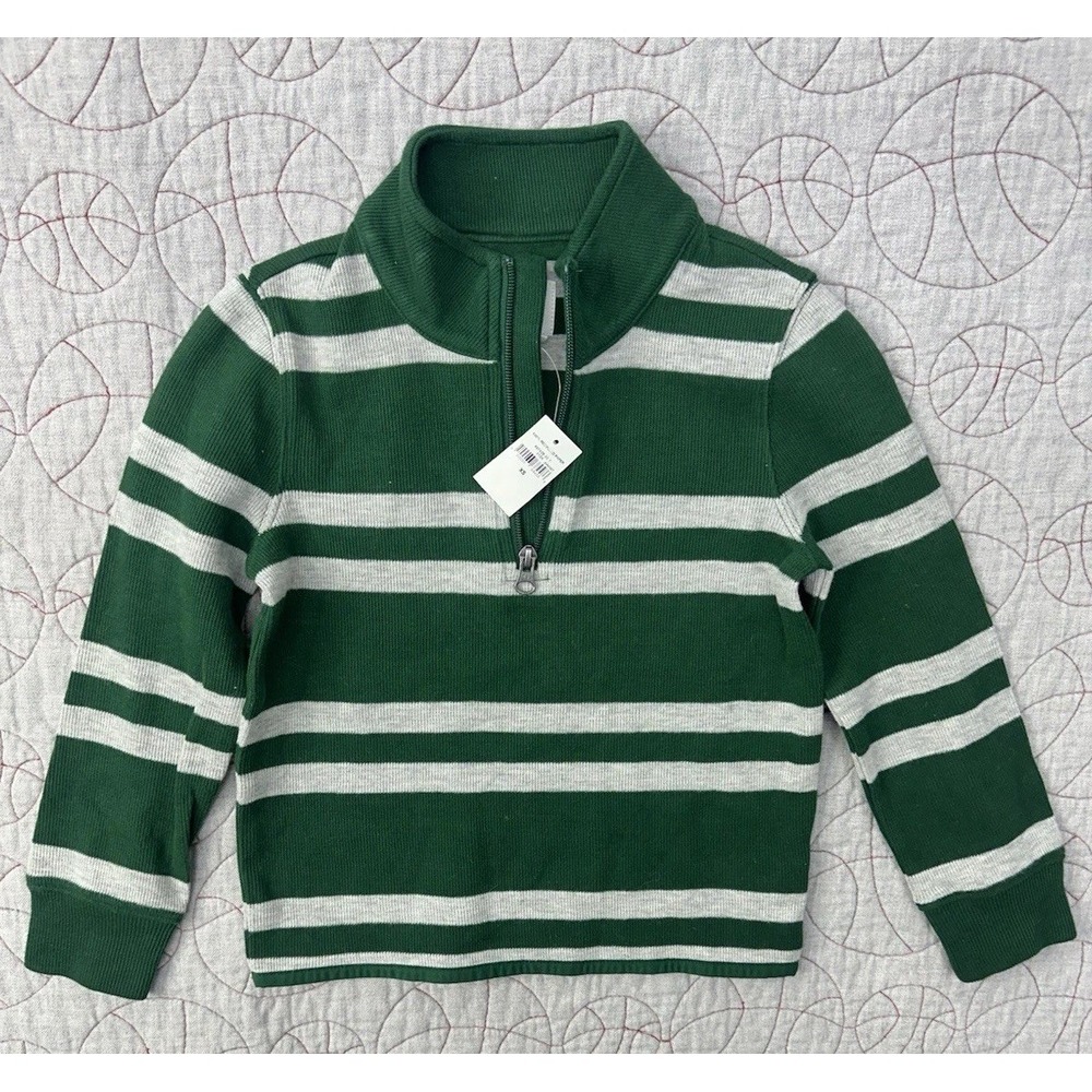 NWT GAP‎ Boys Half Zip Green White Stripe Sweater / Kids XS